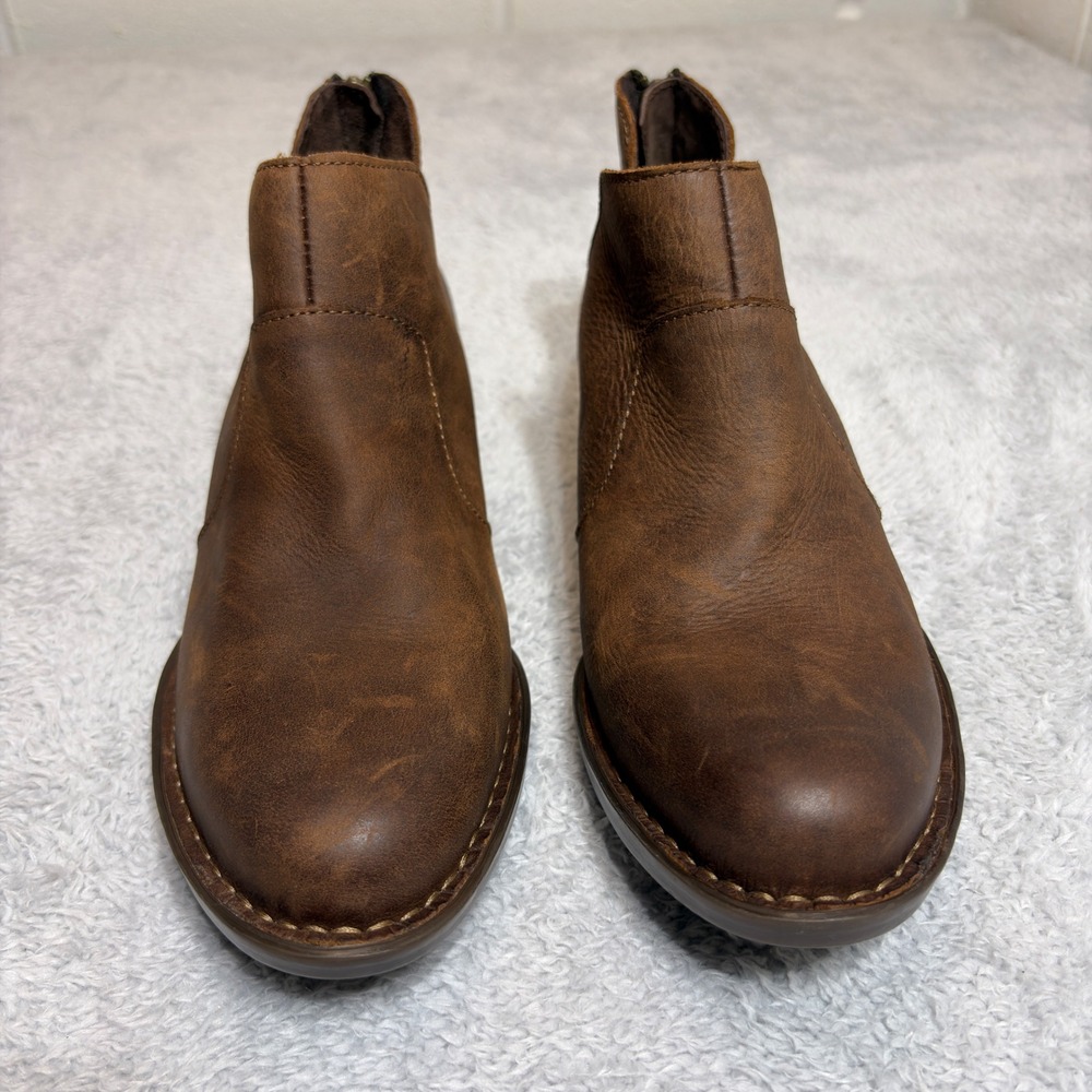 Born Kerri Ankle Boots Women 8.5M Brown Leather Distressed V-Cut Back Zip Bootie - Picture 3 of 8